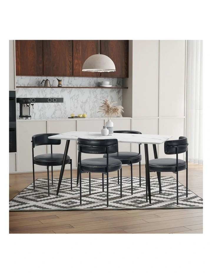 Oikiture 2x Dining Chair Round Kitchen Lounge Seats PU Leather Black image 7