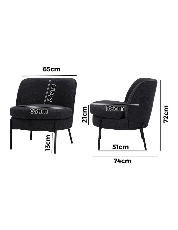 Oikiture Armchair Lounge Chair Accent Couch Chairs Padded Sofa Boucle Charcoal image 3