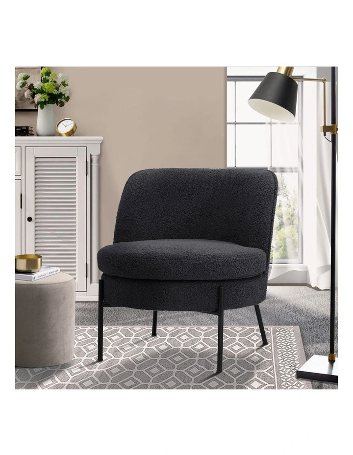 Oikiture Armchair Lounge Chair Accent Couch Chairs Padded Sofa Boucle Charcoal image 4