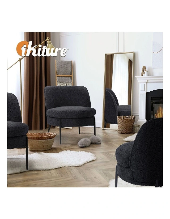 Oikiture Armchair Lounge Chair Accent Couch Chairs Padded Sofa Boucle Charcoal image 7