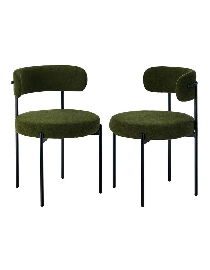 Oikiture 2x Dining Chair Round Boucle Kitchen Lounge Seats Backrest Green image 1
