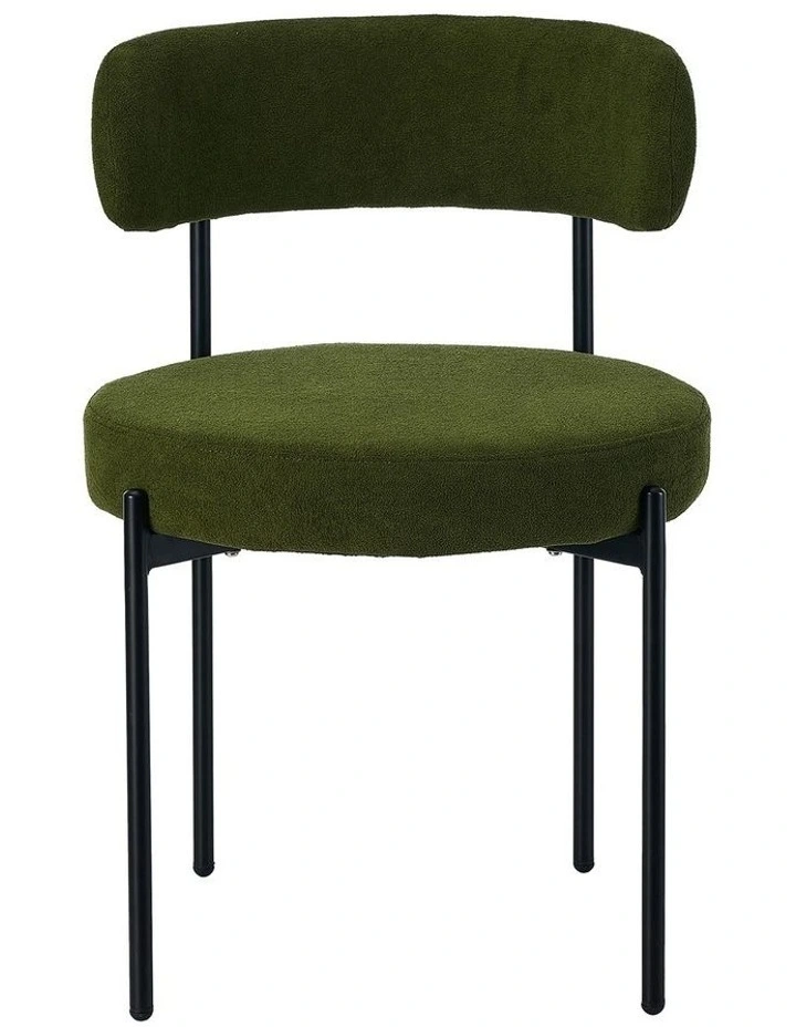 Oikiture 2x Dining Chair Round Boucle Kitchen Lounge Seats Backrest Green image 2