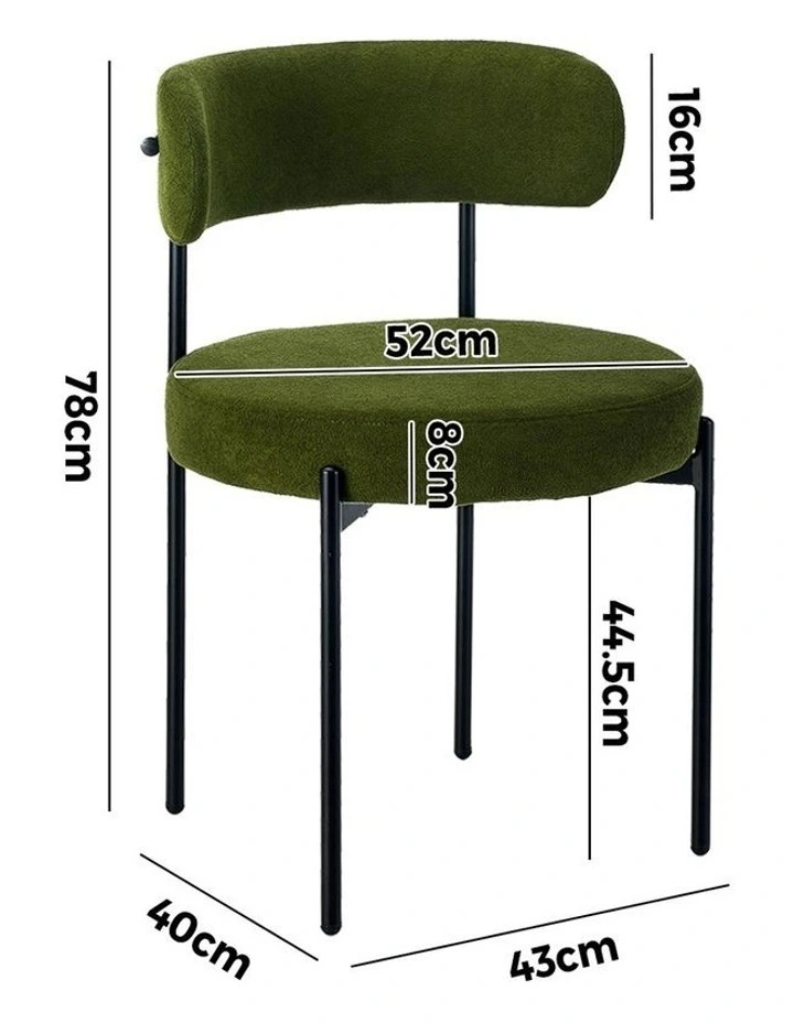 Oikiture 2x Dining Chair Round Boucle Kitchen Lounge Seats Backrest Green image 3