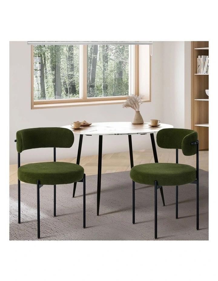 Oikiture 2x Dining Chair Round Boucle Kitchen Lounge Seats Backrest Green image 4