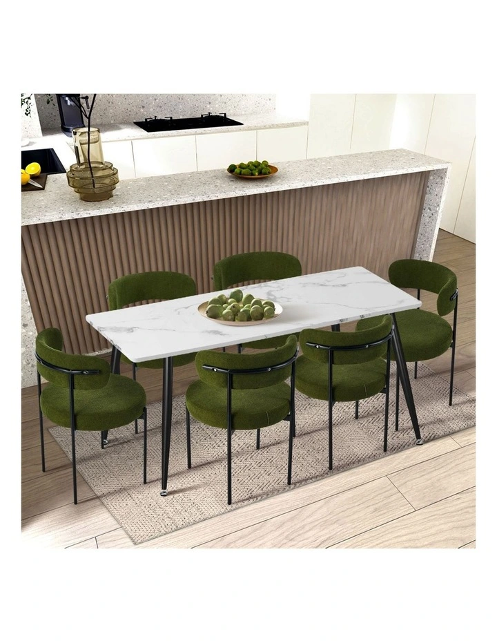 Oikiture 2x Dining Chair Round Boucle Kitchen Lounge Seats Backrest Green image 5