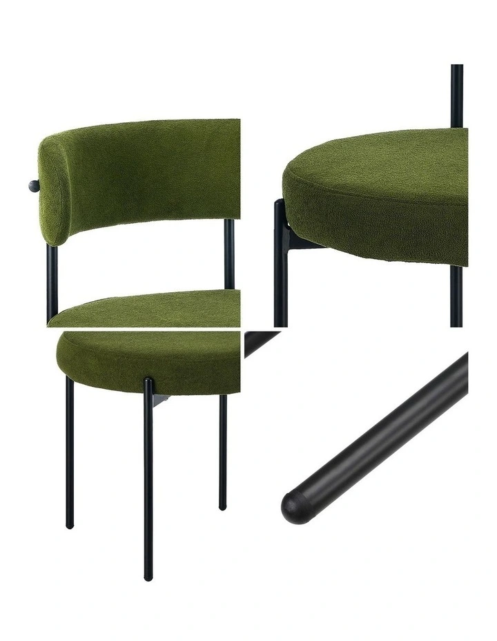 Oikiture 2x Dining Chair Round Boucle Kitchen Lounge Seats Backrest Green image 6