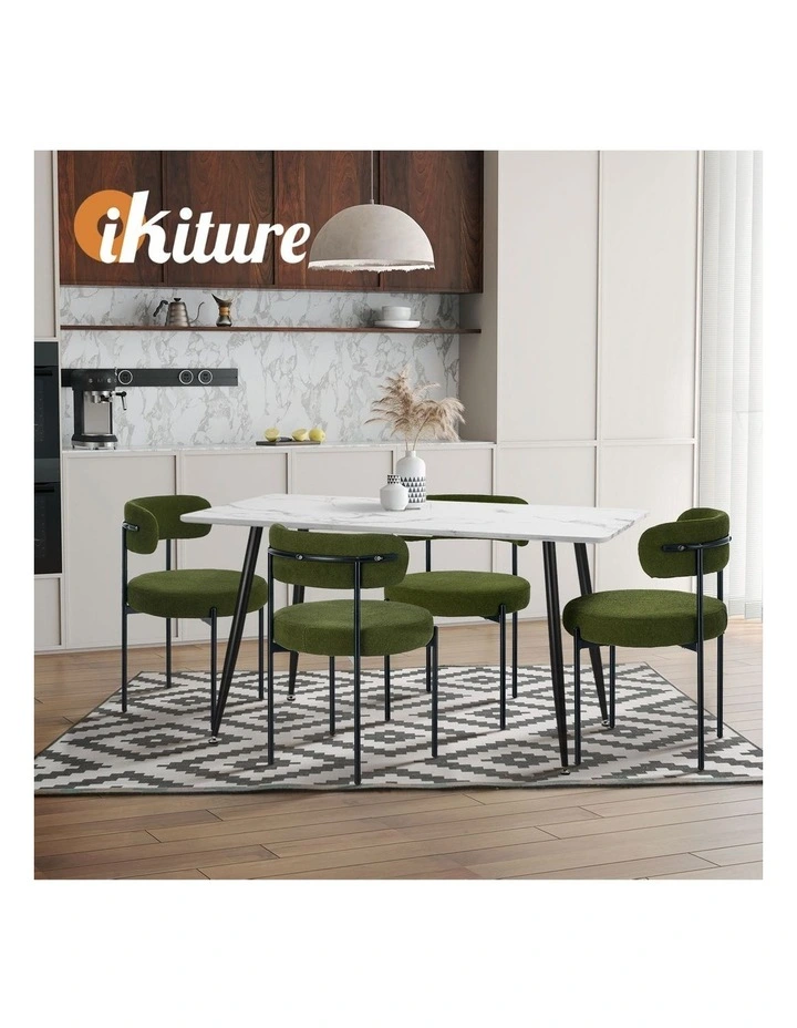 Oikiture 2x Dining Chair Round Boucle Kitchen Lounge Seats Backrest Green image 7