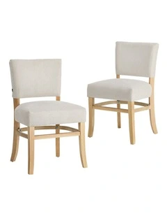 Oikiture 2x Dining Chairs Wooden Kitchen Seat Rubberwood Frame Accent Chair Beige