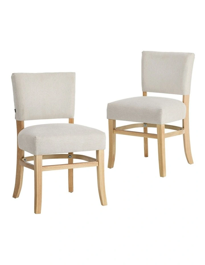 Oikiture 2x Dining Chairs Wooden Kitchen Seat Rubberwood Frame Accent Chair Beige image 1