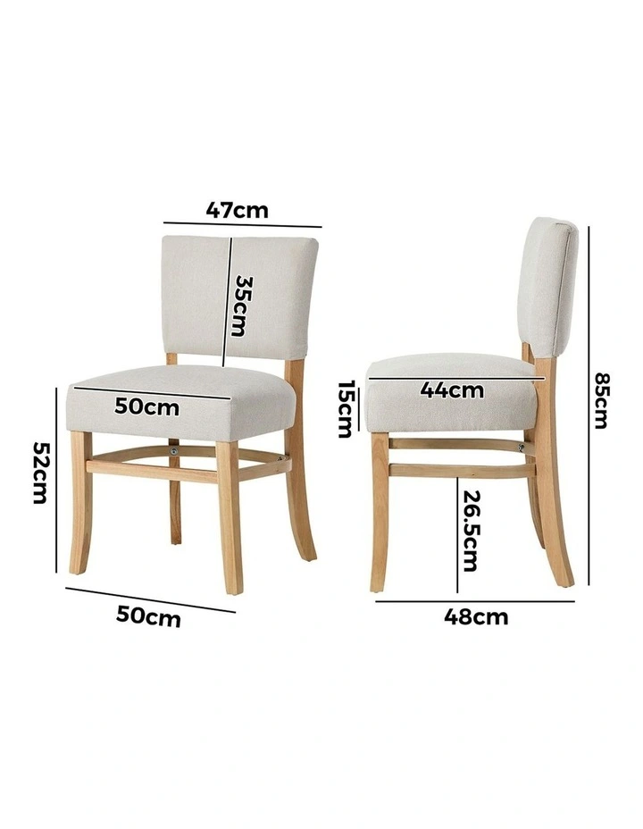Oikiture 2x Dining Chairs Wooden Kitchen Seat Rubberwood Frame Accent Chair Beige image 3