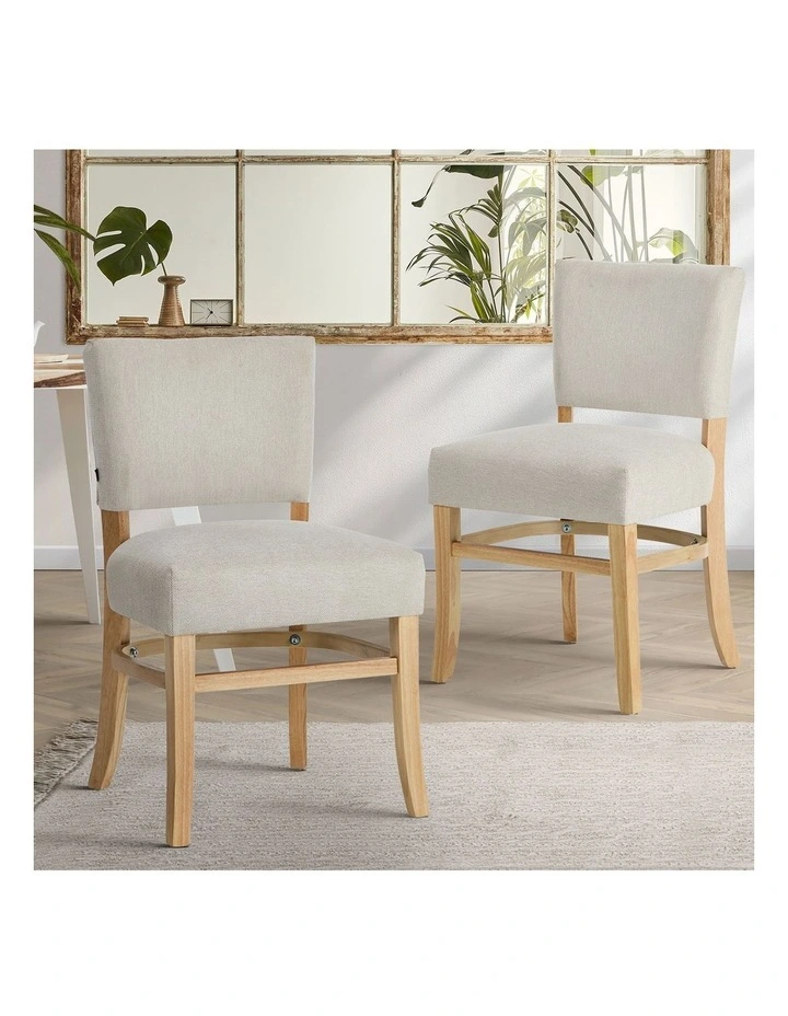 Oikiture 2x Dining Chairs Wooden Kitchen Seat Rubberwood Frame Accent Chair Beige image 4