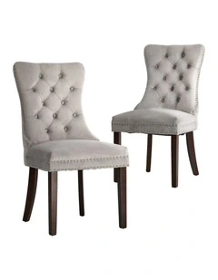 Oikiture 2x Velvet Dining Chairs Upholstered French Provincial Tufted Light Grey