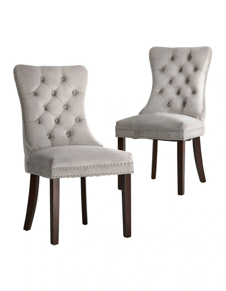 Oikiture 2x Velvet Dining Chairs Upholstered French Provincial Tufted Light Grey image 1