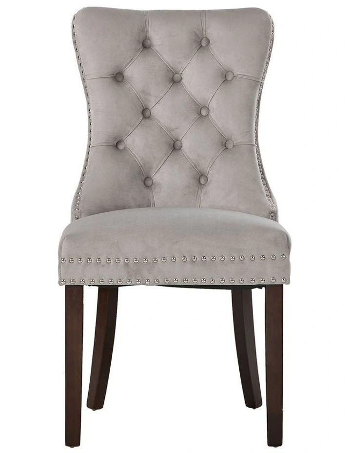 Oikiture 2x Velvet Dining Chairs Upholstered French Provincial Tufted Light Grey image 2