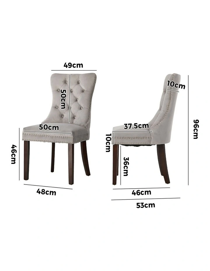 Oikiture 2x Velvet Dining Chairs Upholstered French Provincial Tufted Light Grey image 3