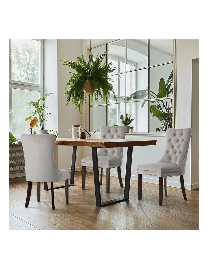 Oikiture 2x Velvet Dining Chairs Upholstered French Provincial Tufted Light Grey image 5