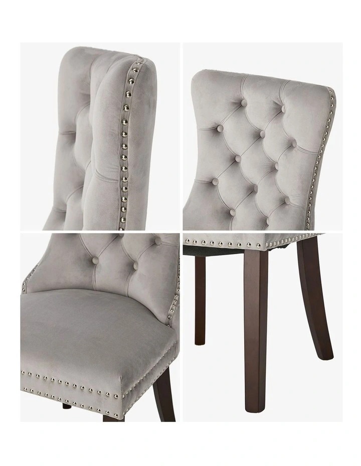 Oikiture 2x Velvet Dining Chairs Upholstered French Provincial Tufted Light Grey image 6