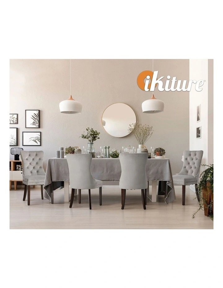 Oikiture 2x Velvet Dining Chairs Upholstered French Provincial Tufted Light Grey image 7