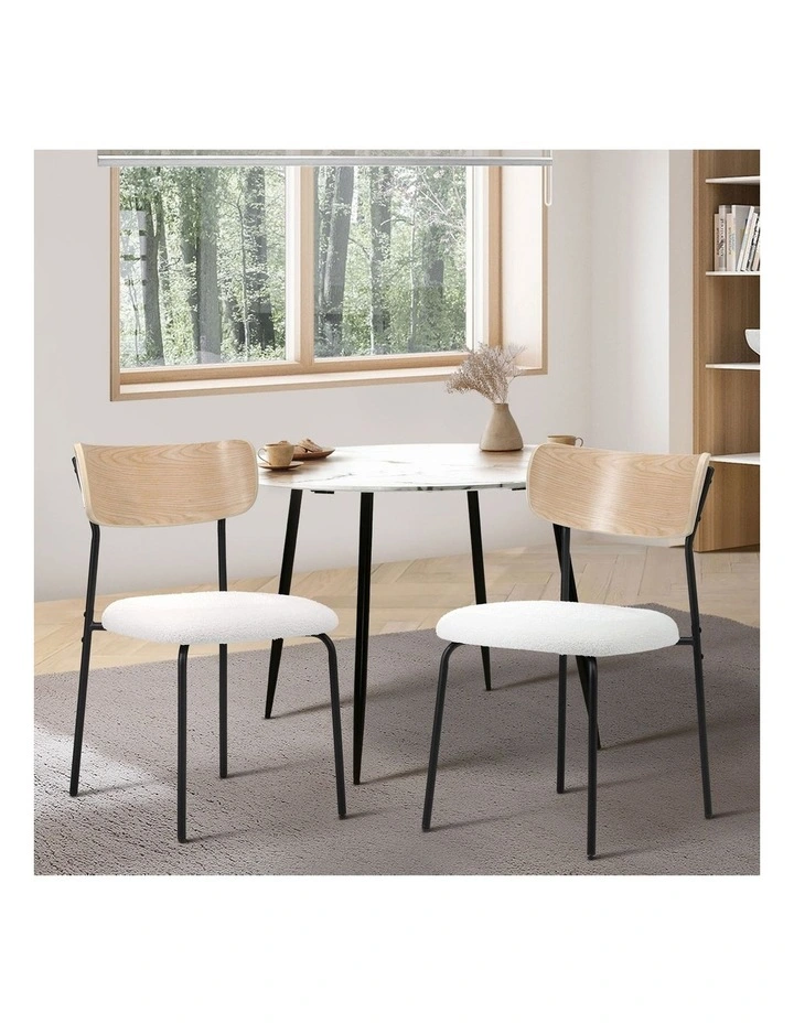 Oikiture 2PCS Dining Chairs Kitchen Chair Padded Lounge Seat Sherpa White image 4