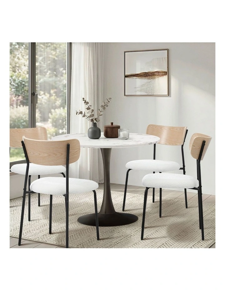 Oikiture 2PCS Dining Chairs Kitchen Chair Padded Lounge Seat Sherpa White image 5