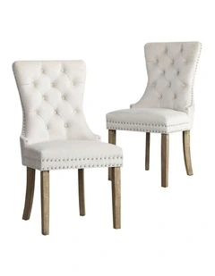 Oikiture 2x Velvet Dining Chairs Upholstered French Provincial Tufted Beige