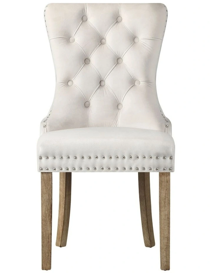 Oikiture 2x Velvet Dining Chairs Upholstered French Provincial Tufted Beige image 2