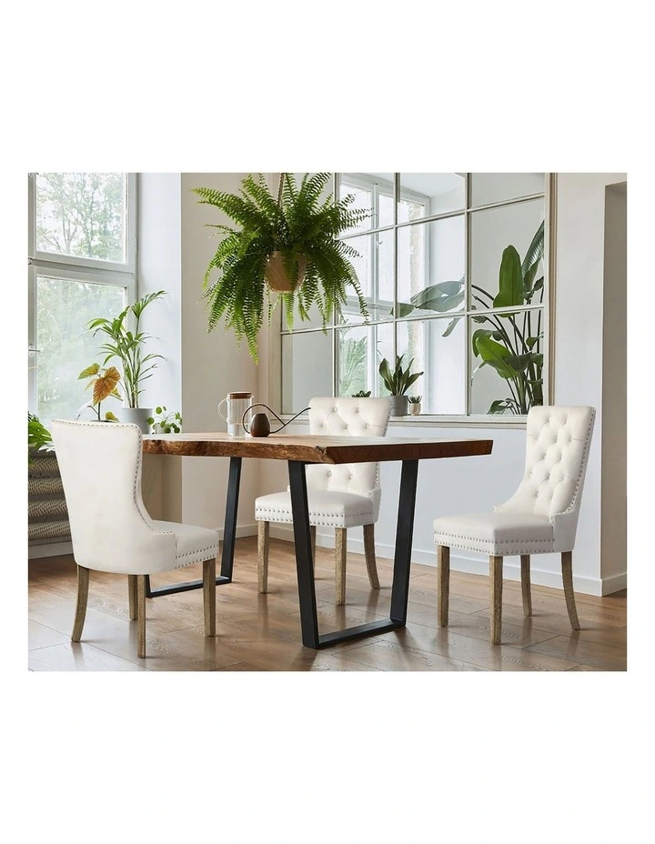 Oikiture 2x Velvet Dining Chairs Upholstered French Provincial Tufted Beige image 5