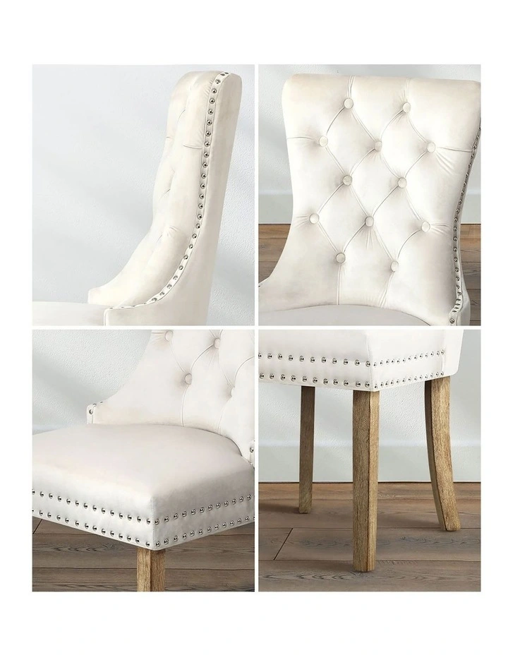 Oikiture 2x Velvet Dining Chairs Upholstered French Provincial Tufted Beige image 6