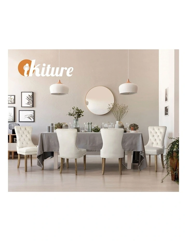 Oikiture 2x Velvet Dining Chairs Upholstered French Provincial Tufted Beige image 7