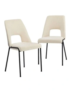 Oikiture 2x Dining Chairs Chenille Fabric Kitchen Side Chair Beige