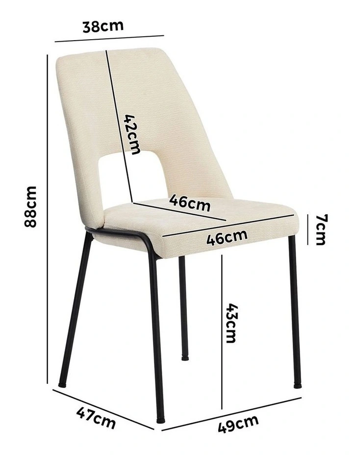 Oikiture 2x Dining Chairs Chenille Fabric Kitchen Side Chair Beige image 3