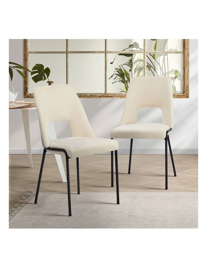 Oikiture 2x Dining Chairs Chenille Fabric Kitchen Side Chair Beige image 4