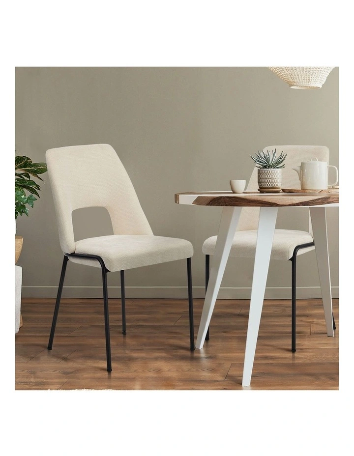 Oikiture 2x Dining Chairs Chenille Fabric Kitchen Side Chair Beige image 5