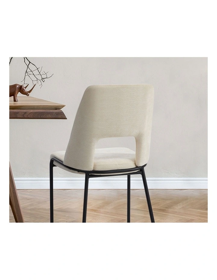 Oikiture 2x Dining Chairs Chenille Fabric Kitchen Side Chair Beige image 6