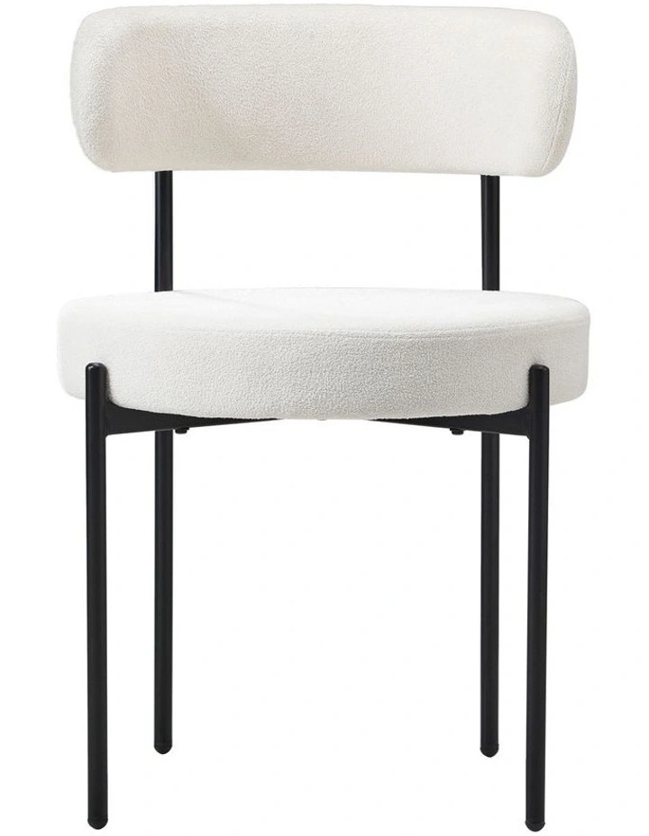 Oikiture 2x Dining Chair Round Boucle Kitchen Lounge Seats Backrest White image 2