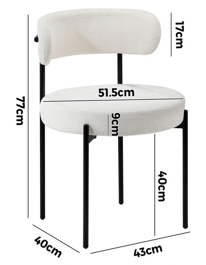 Oikiture 2x Dining Chair Round Boucle Kitchen Lounge Seats Backrest White image 3
