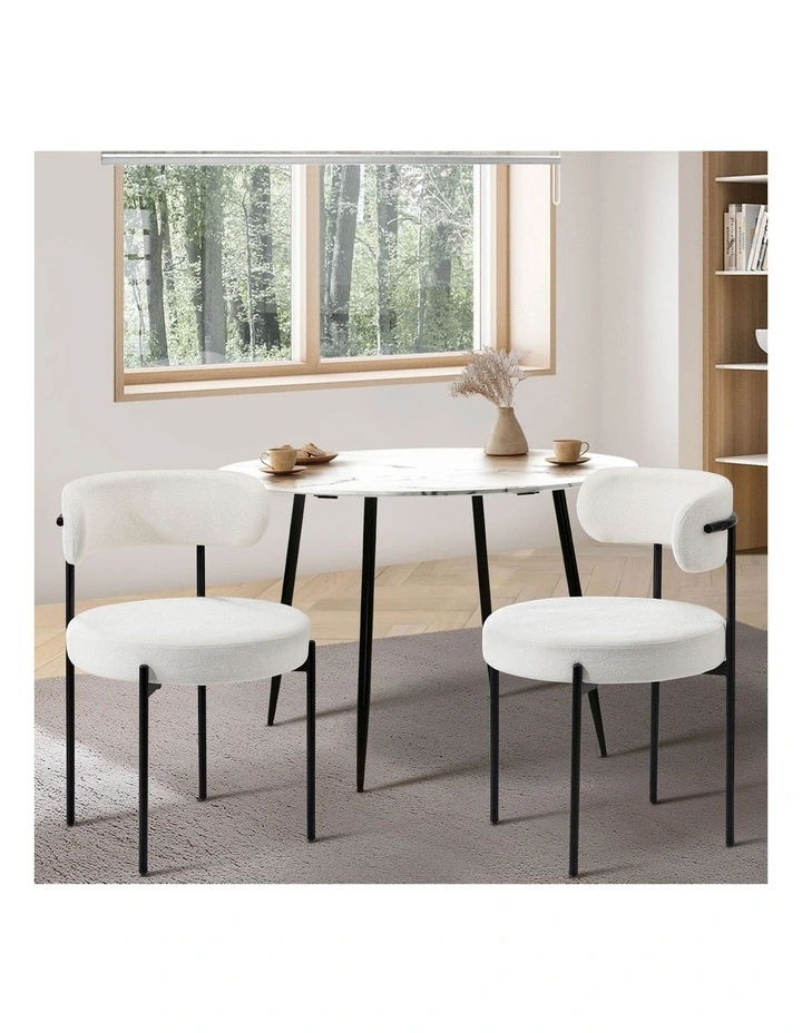 Oikiture 2x Dining Chair Round Boucle Kitchen Lounge Seats Backrest White image 4