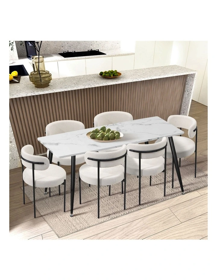 Oikiture 2x Dining Chair Round Boucle Kitchen Lounge Seats Backrest White image 5