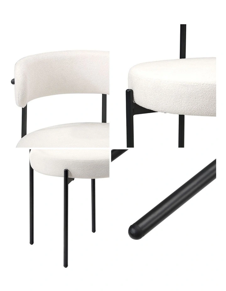 Oikiture 2x Dining Chair Round Boucle Kitchen Lounge Seats Backrest White image 6