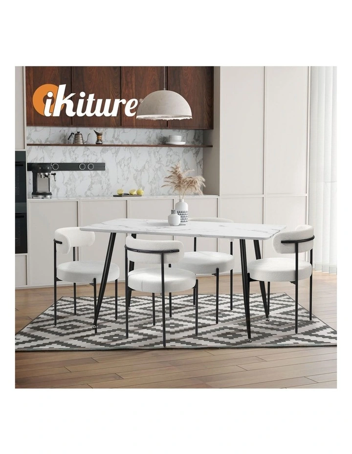 Oikiture 2x Dining Chair Round Boucle Kitchen Lounge Seats Backrest White image 7