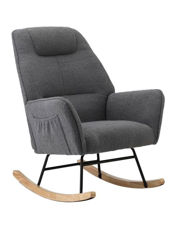 Oikiture Rocking Chair Nursing Armchair Sherpa Accent Chairs Upholstered Grey image 1
