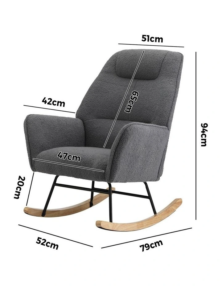 Oikiture Rocking Chair Nursing Armchair Sherpa Accent Chairs Upholstered Grey image 3