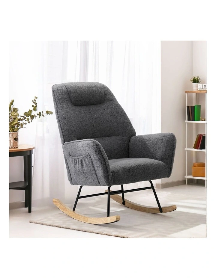 Oikiture Rocking Chair Nursing Armchair Sherpa Accent Chairs Upholstered Grey image 4
