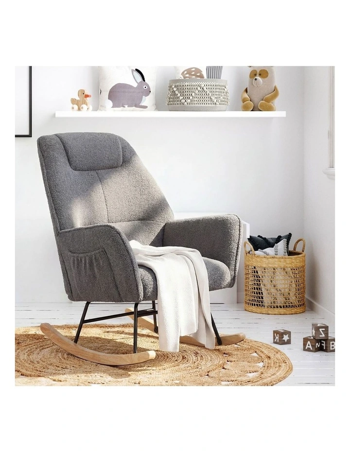 Oikiture Rocking Chair Nursing Armchair Sherpa Accent Chairs Upholstered Grey image 5