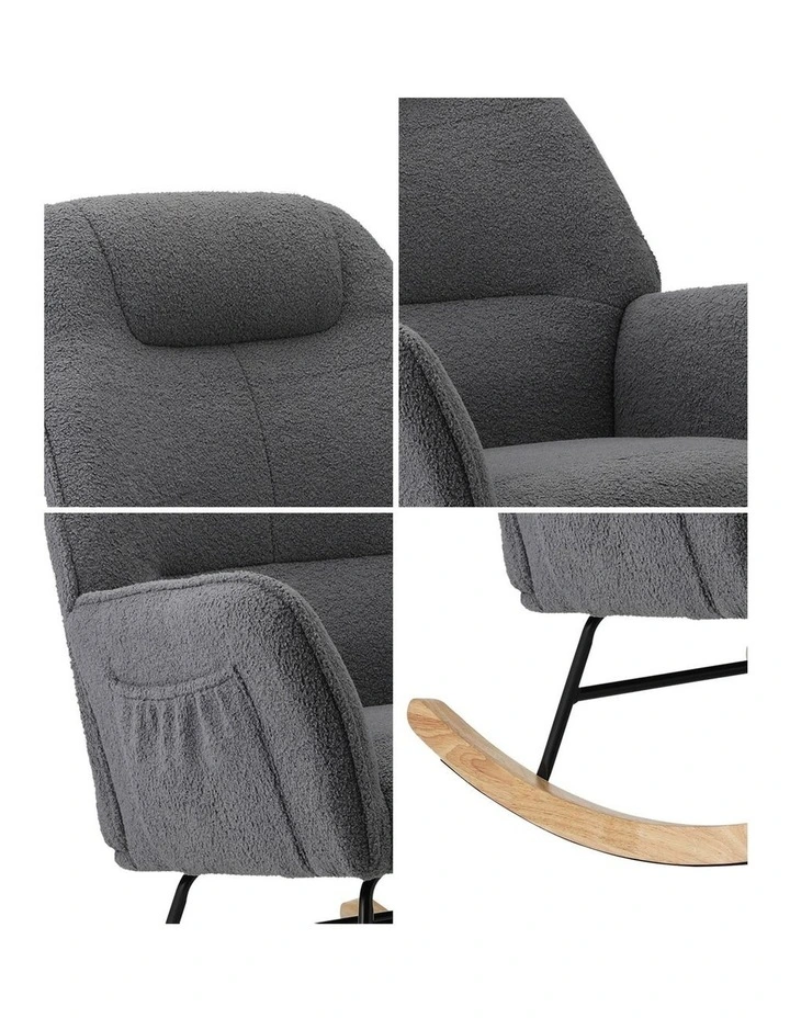 Oikiture Rocking Chair Nursing Armchair Sherpa Accent Chairs Upholstered Grey image 6