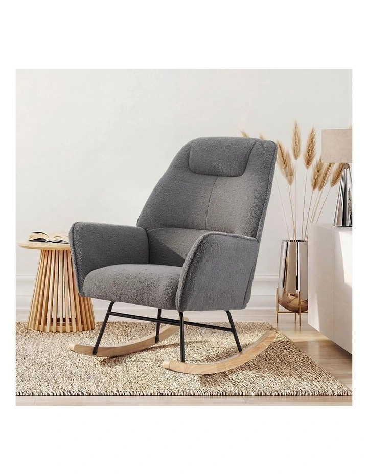 Oikiture Rocking Chair Nursing Armchair Sherpa Accent Chairs Upholstered Grey image 7