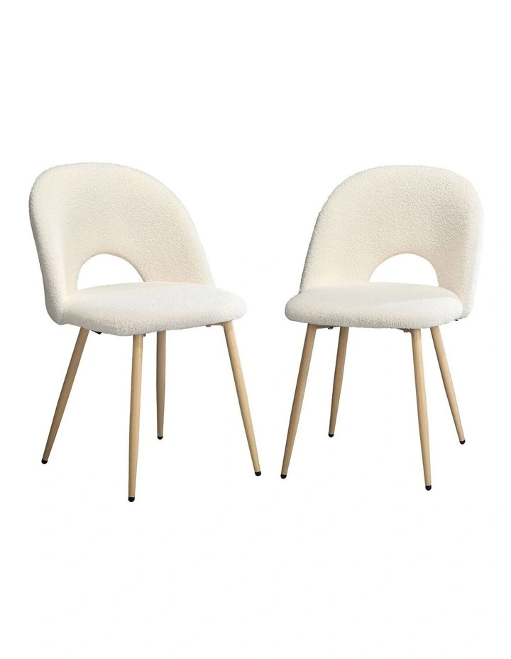 Oikiture 2PCS Dining Chairs Accent Chair Armchair Sherpa Wooden White image 1