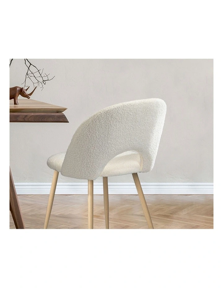 Oikiture 2PCS Dining Chairs Accent Chair Armchair Sherpa Wooden White image 6