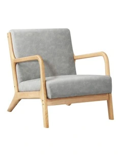 Oikiture Armchair Lounge Chair Accent Armchairs Couches Sofa Wood Light Grey