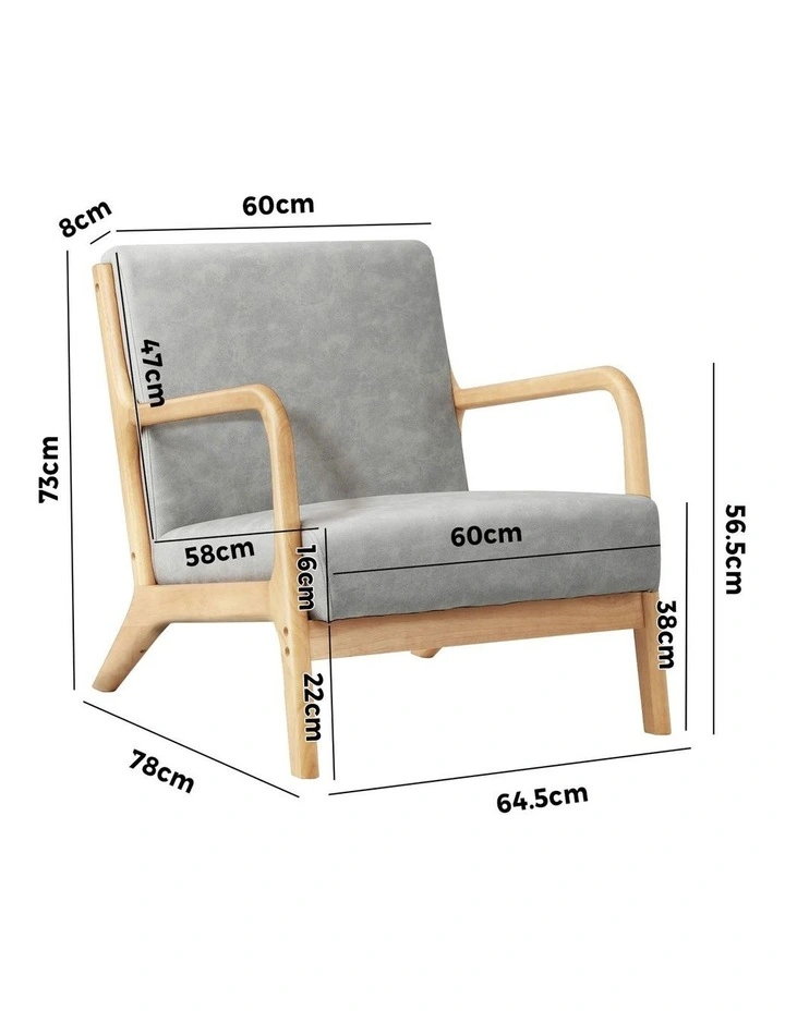 Oikiture Armchair Lounge Chair Accent Armchairs Couches Sofa Wood Light Grey image 3
